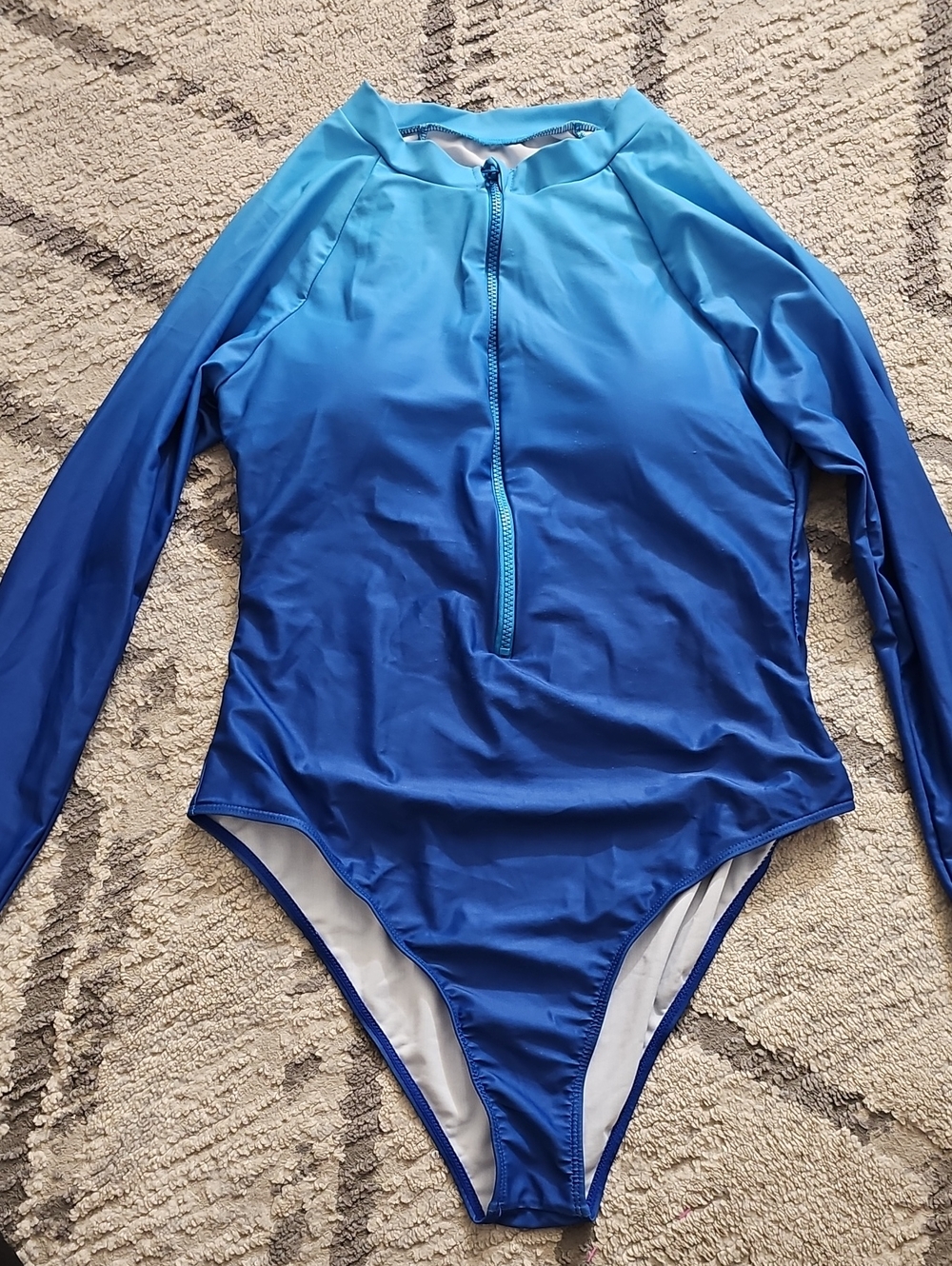 Girls' Long-Sleeve Blue Ombre Rashguard One-Piece Swimsuit